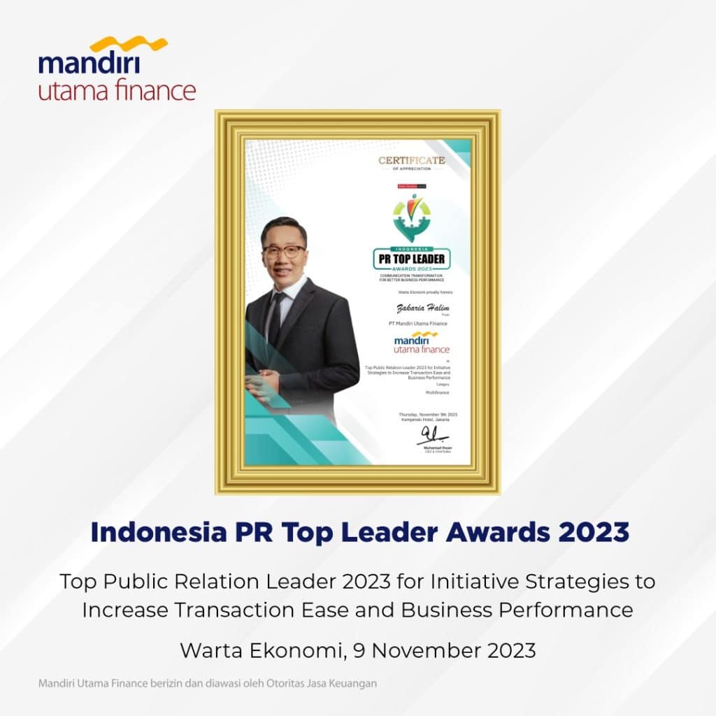 Mandiri Utama Finance Raih Penghargaan Indonesia Pr Top Leader Awards